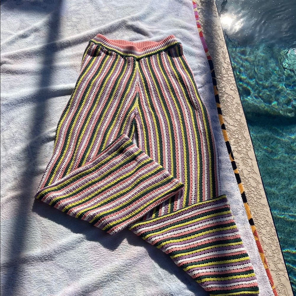 Line & Dot Breakers Wide-Leg Crochet Boho Striped Beachwear Festival XS - Picture 2 of 9